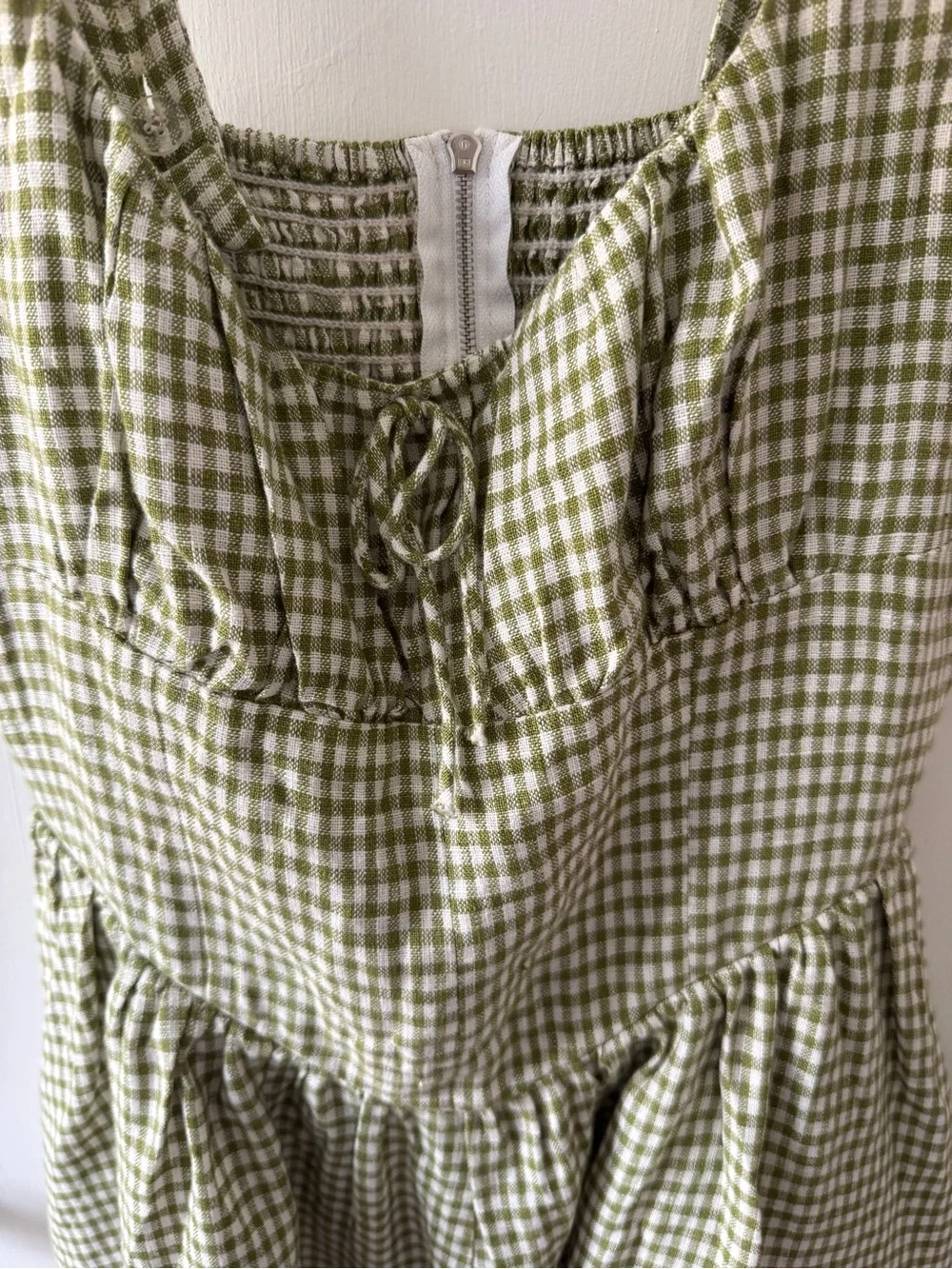 Reformation Daria Linen Dress Avocado Green Gingham Mini Dress Size 8 - Picture 9 of 9